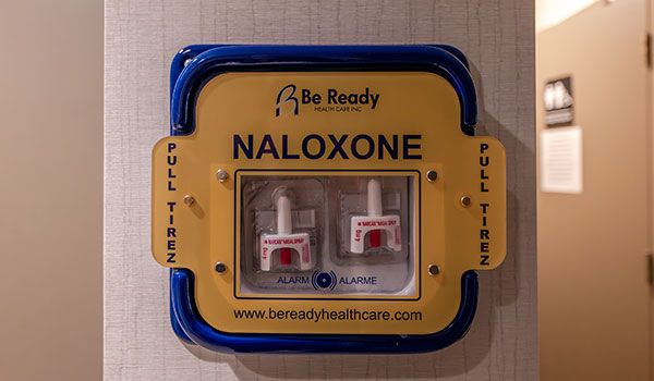 Naloxone kit on wall